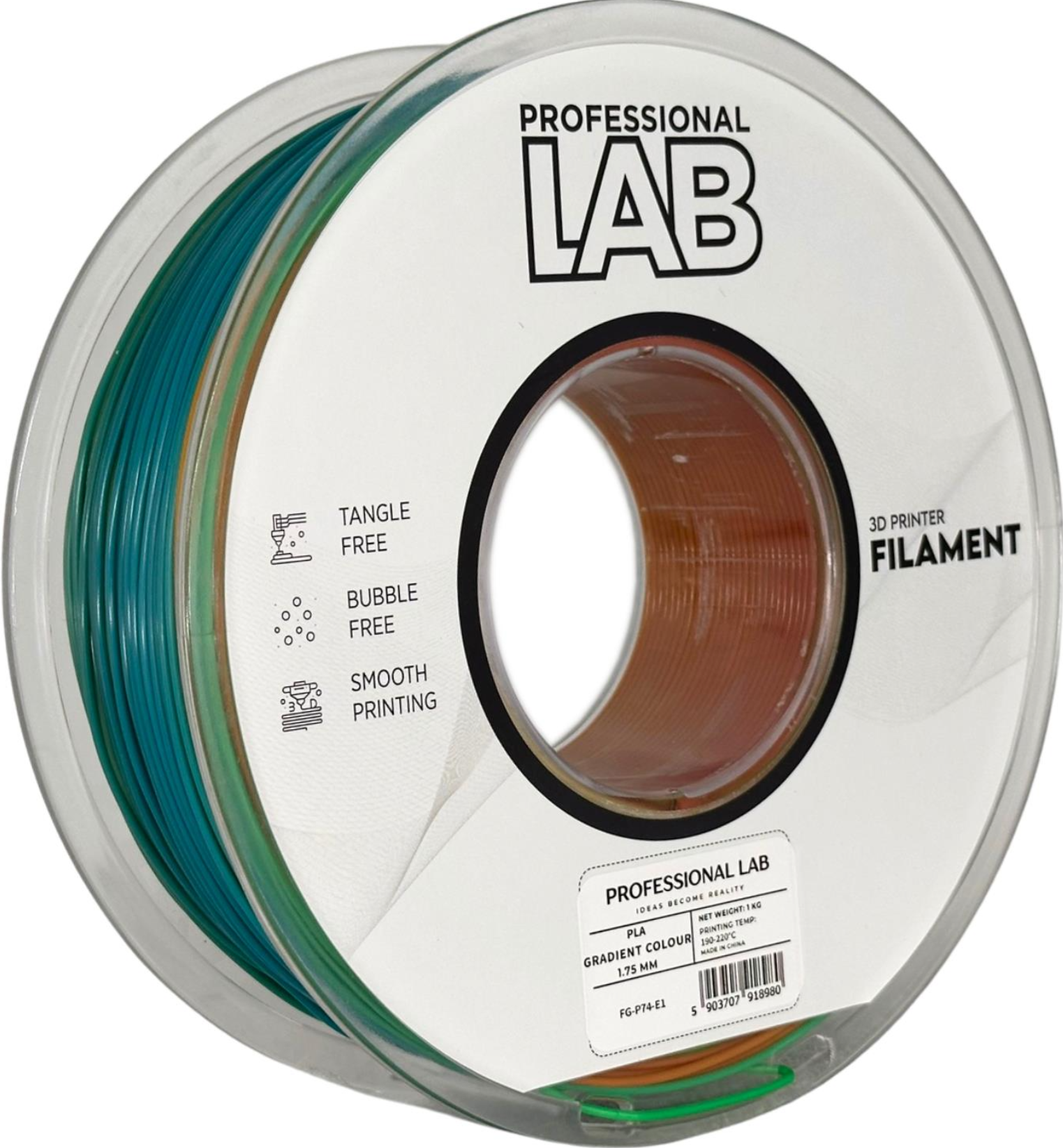 PLA gradient colour 3D Plastikas Professional LAB 1.75mm 1kg Professional LAB