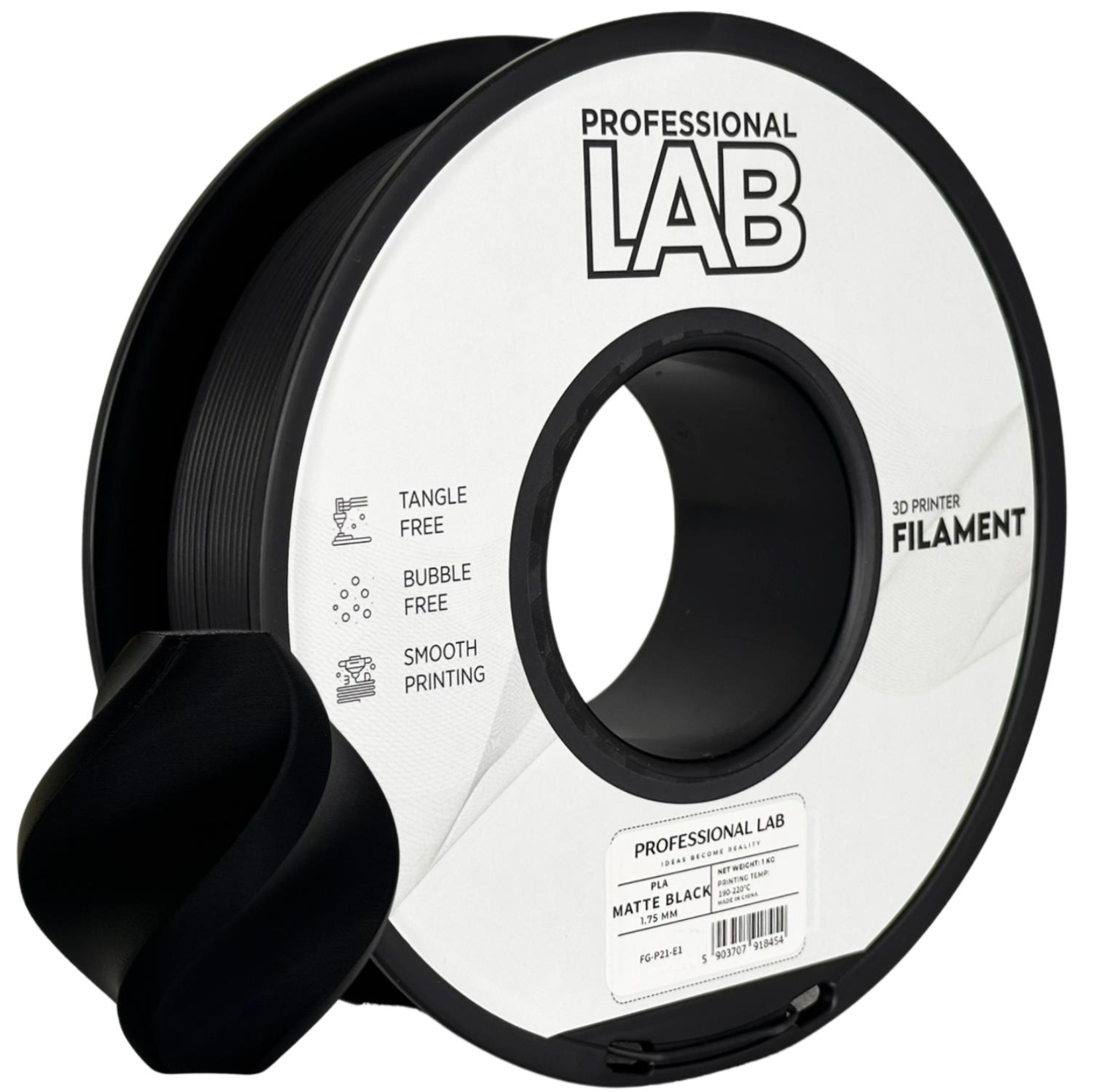 PLA matte black 3D Plastikas Professional LAB 1.75mm 1kg