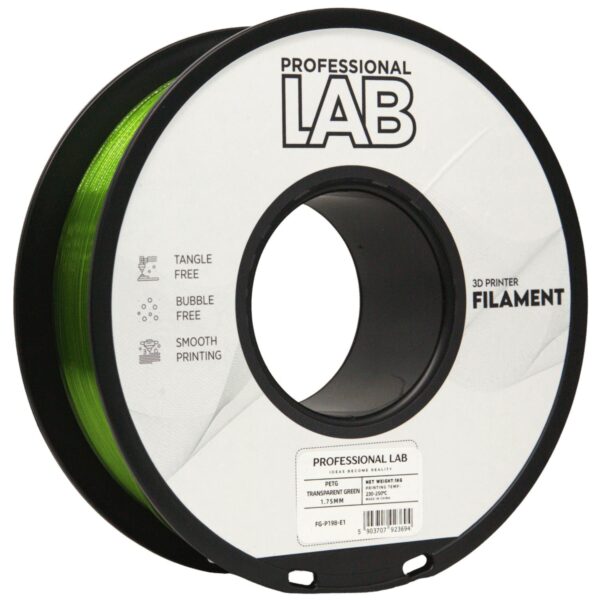 PETG Transparent Green 3D Plastikas Professional LAB 1.75mm 1kg