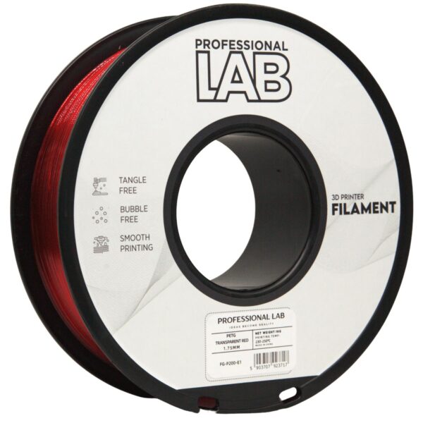 PETG Transparent Red 3D Plastikas Professional LAB 1.75mm 1kg