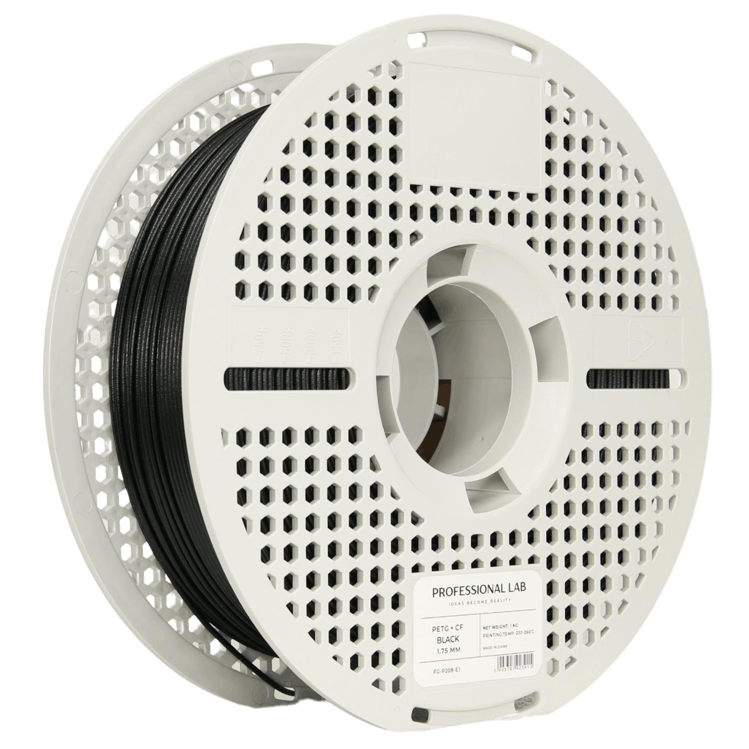P208 PETG Carbon Fiber Black PETG Carbon Fiber Black 3D Plastikas Professional LAB 1.75mm 1kg - Vaizdas 1