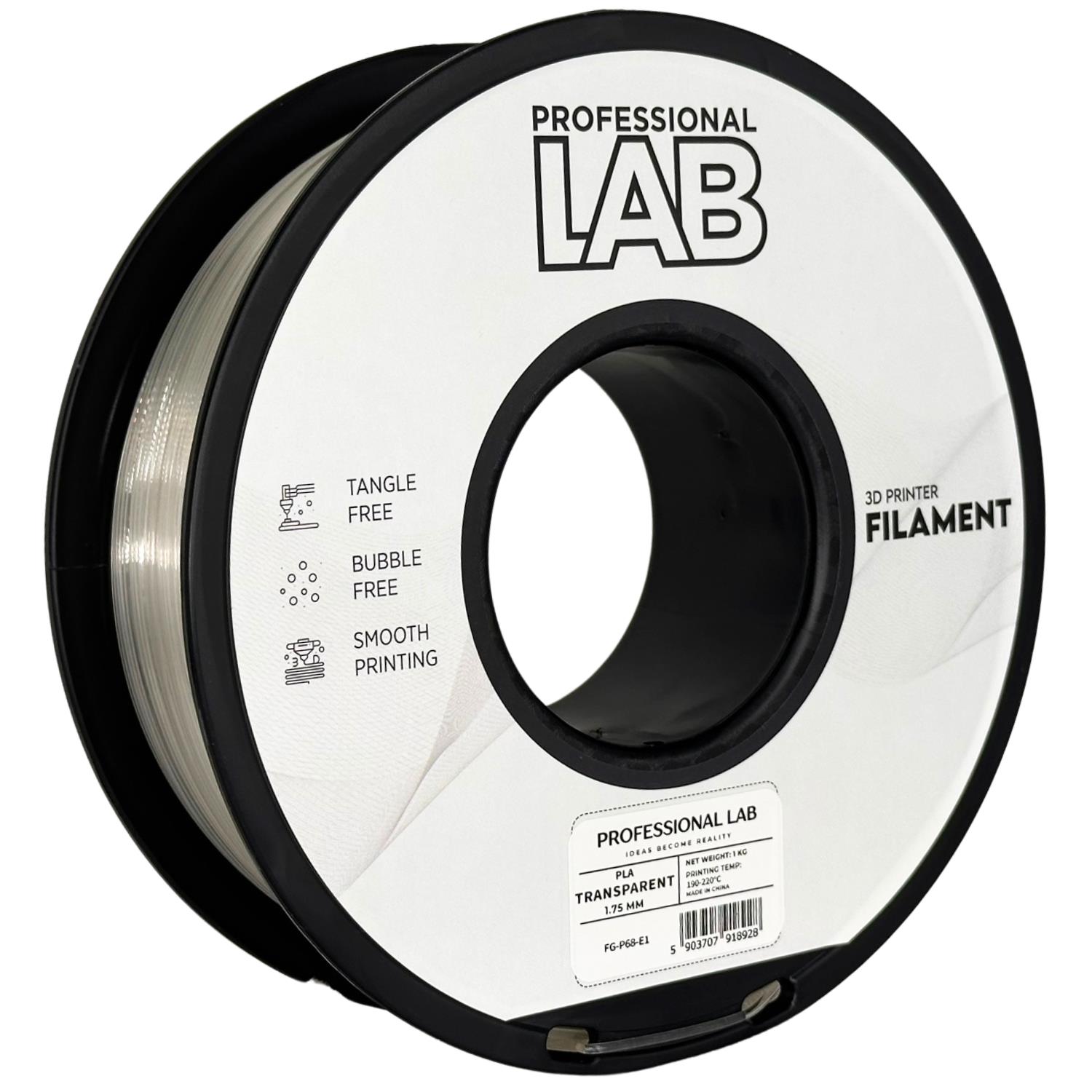 P68 PLA Transparent PLA Transparent 3D Plastikas Professional LAB 1.75mm 1kg - Vaizdas 1